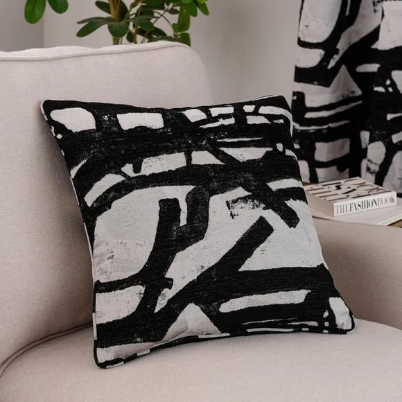 Square Cushion with Piping - Monochrome, Chenille