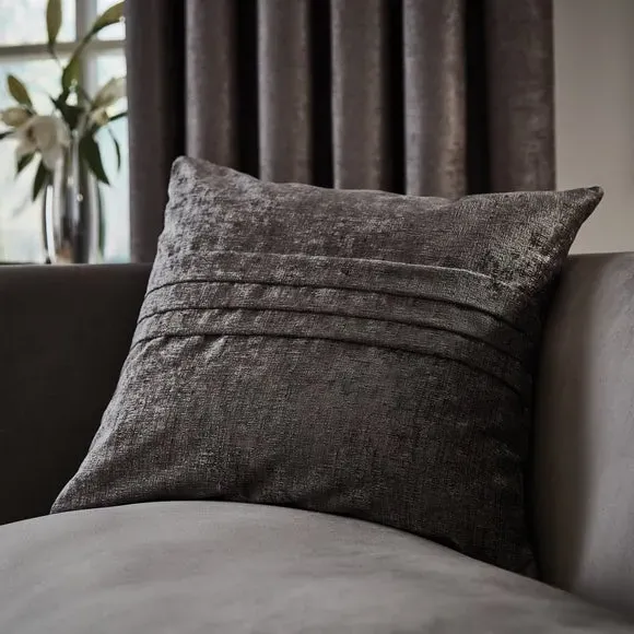 Square Cushion with Pleat Design - Grey, Chenille