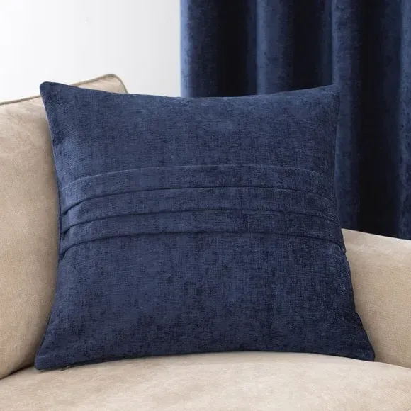 Square Cushion with Pleat Design - Navy, Chenille