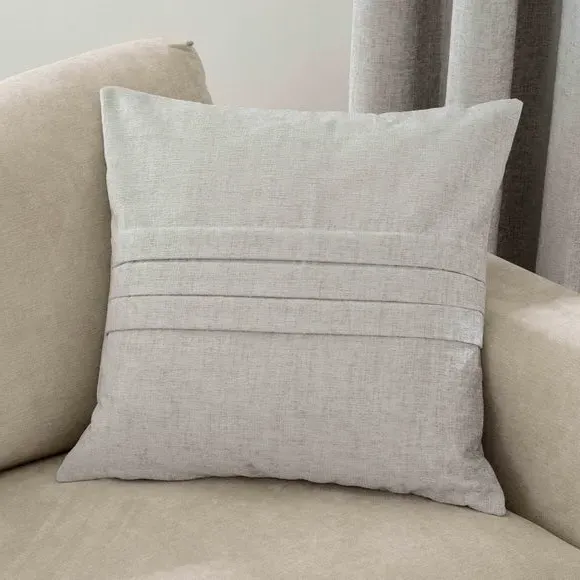 Square Cushion with Pleat Design - Silver, Chenille