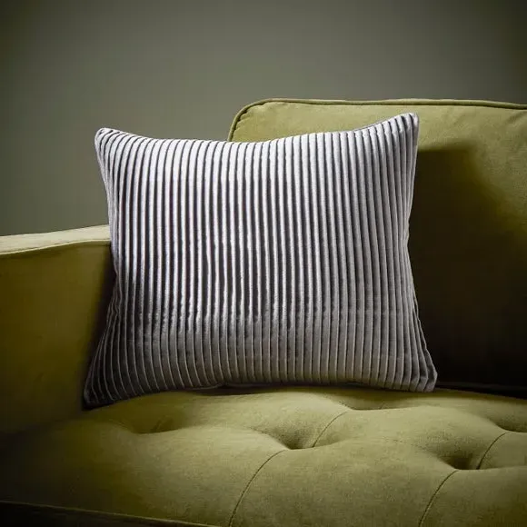 Square Cushion with Pleated Design - Grey, Velvet image