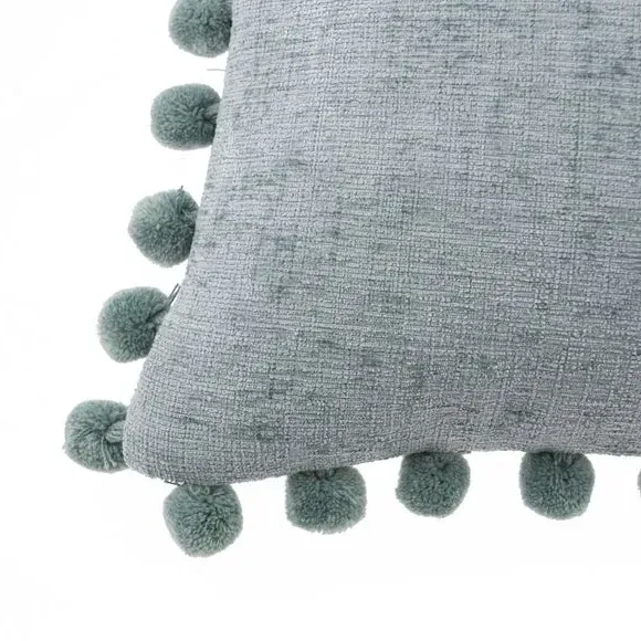 Square Cushion with Pompom Detail - Blush, Chenille