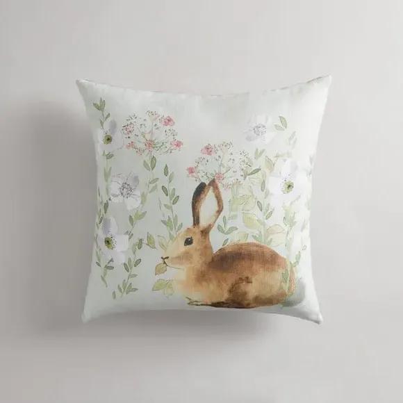 Square Cushion with Rabbit Print - Multicolor