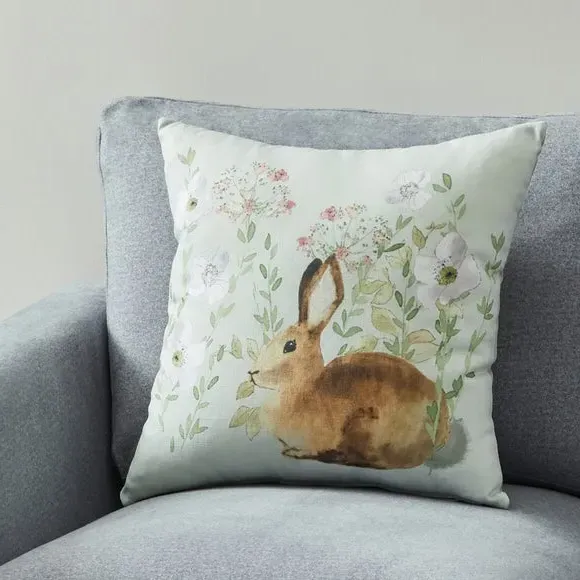 Square Cushion with Rabbit Print - Multicolor image