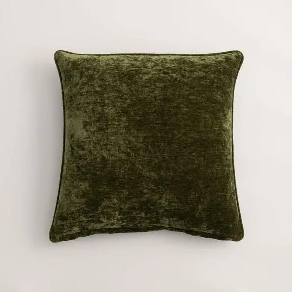 Square Cushion with Recycled Fill - Olive, Chenille
