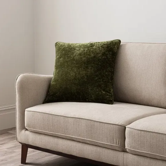 Square Cushion with Recycled Fill - Olive, Chenille