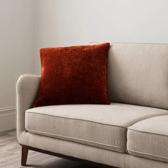 Square Cushion with Recycled Fill - Orange, Chenille