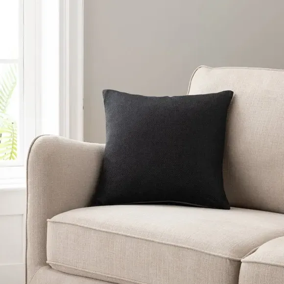 Square Cushion with Removable Cover - Black, Fabric