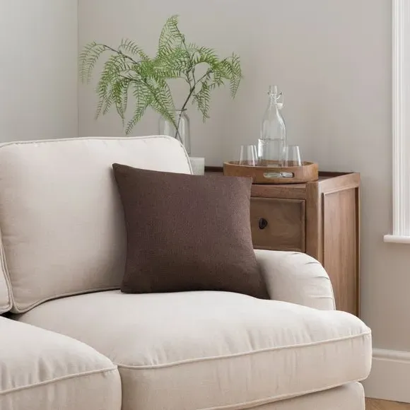 Square Cushion with Removable Cover - Brown, Fabric