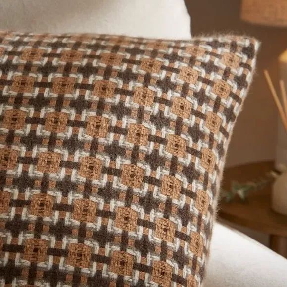 Square Cushion with Removable Cover - Brown, Woven