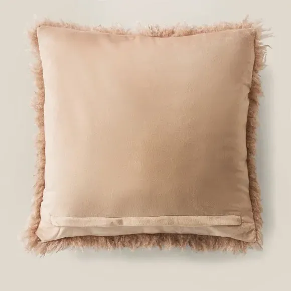 Square Cushion with Removable Cover - Fawn, Faux Fur