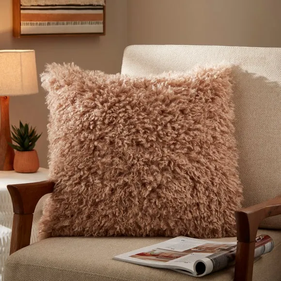 Square Cushion with Removable Cover - Fawn, Faux Fur image