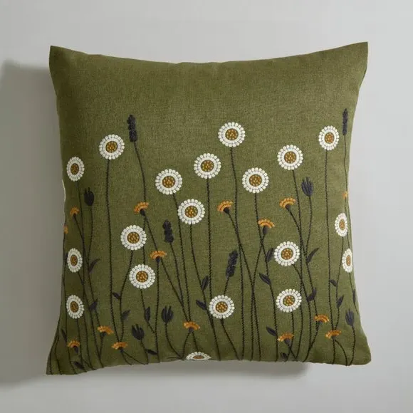 Square Cushion with Removable Cover - Olive