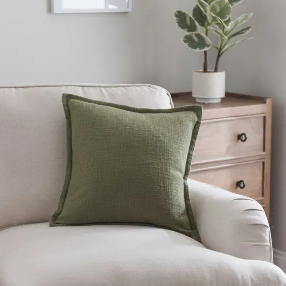 Square Cushion with Removable Cover - Olive, Cotton