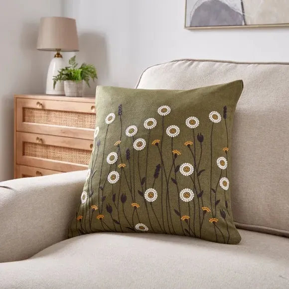 Square Cushion with Removable Cover - Olive