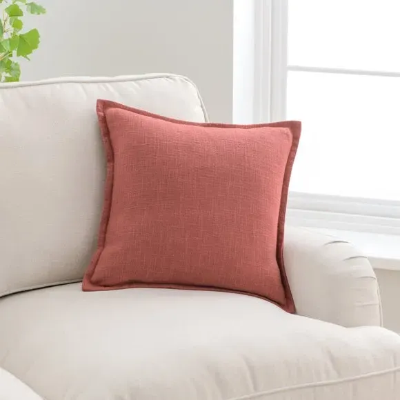 Square Cushion with Removable Cover - Red, Cotton