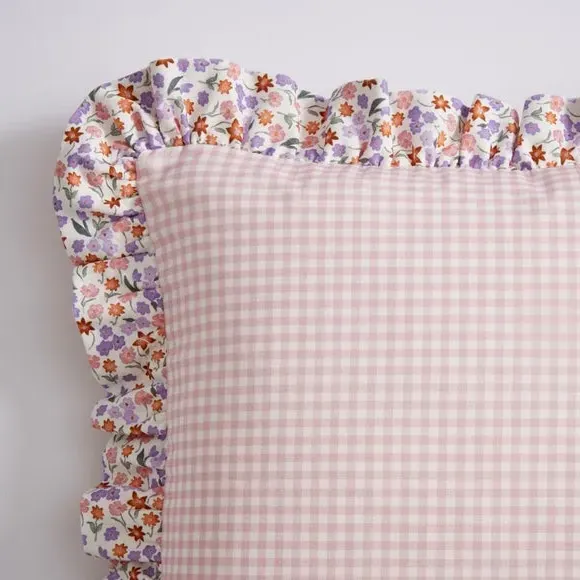 Square Cushion with Ruffle Edge - Rose, Cotton
