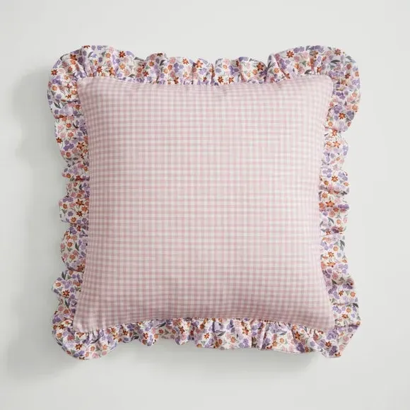 Square Cushion with Ruffle Edge - Rose, Cotton