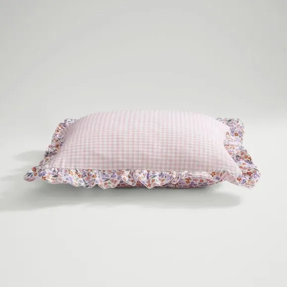 Square Cushion with Ruffle Edge - Rose, Cotton