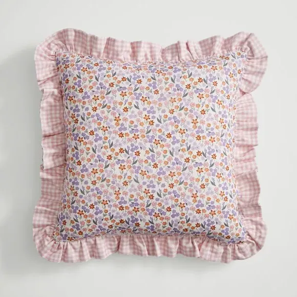 Square Cushion with Ruffle Edge - Rose, Cotton