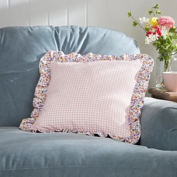 Square Cushion with Ruffle Edge - Rose, Cotton