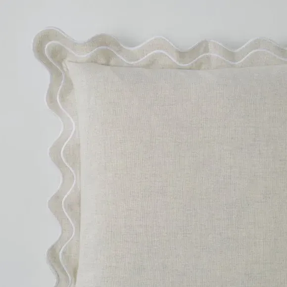 Square Cushion with Scalloped Edge - Ecru