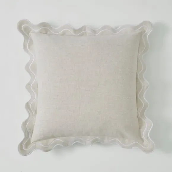 Square Cushion with Scalloped Edge - Ecru