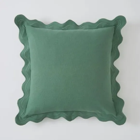 Square Cushion with Scalloped Edge - Green