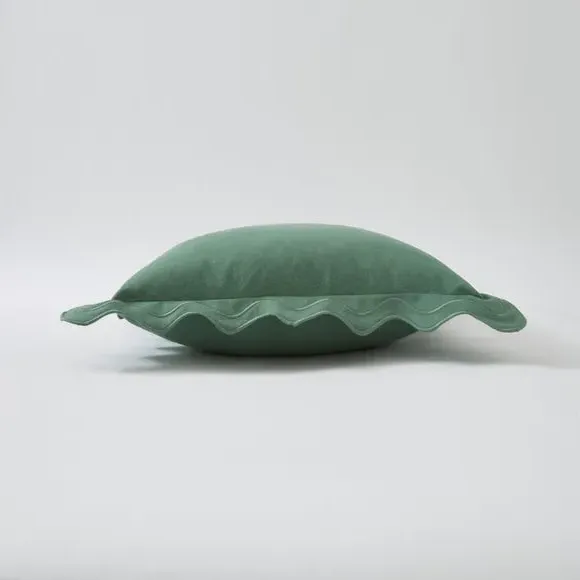 Square Cushion with Scalloped Edge - Green