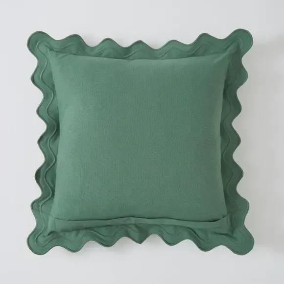 Square Cushion with Scalloped Edge - Green