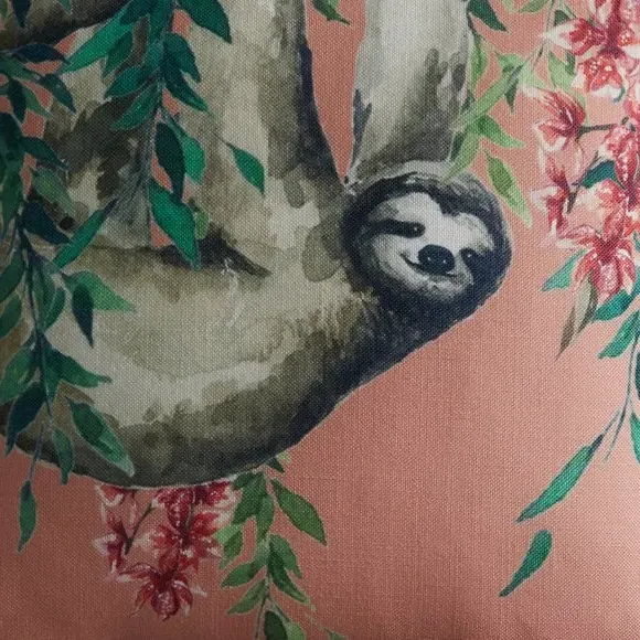 Square Cushion with Sloth Print - Multicolor