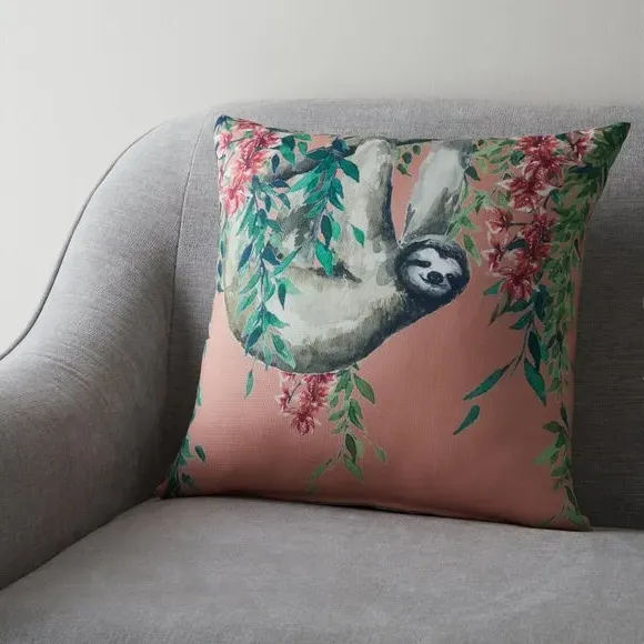 Square Cushion with Sloth Print - Multicolor image