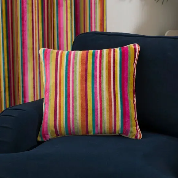Square Cushion with Stripe Design - Multicolor