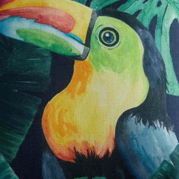 Square Cushion with Toucan Print - Multicolor