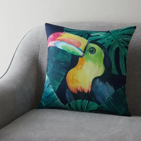 Square Cushion with Toucan Print - Multicolor image