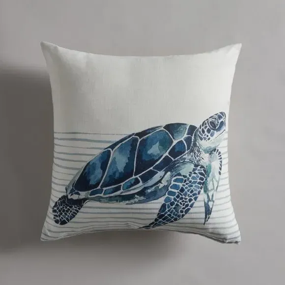 Square Cushion with Turtle Print - Multicolor