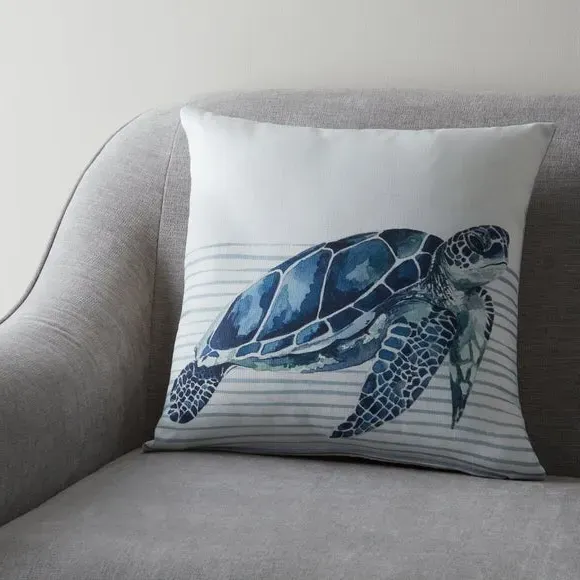 Square Cushion with Turtle Print - Multicolor image
