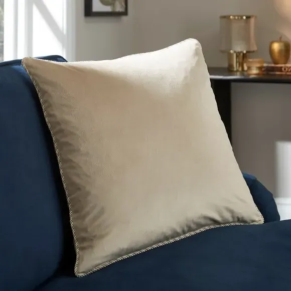 Square Cushion with Twisted Trim - Natural, Velour image