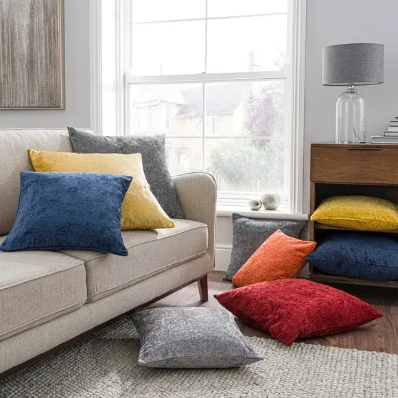 Square Cushion with Zip - Charcoal, Chenille