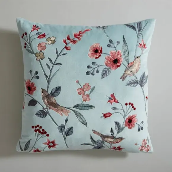 Square Cushion with Zip Closure - Blue, Velour