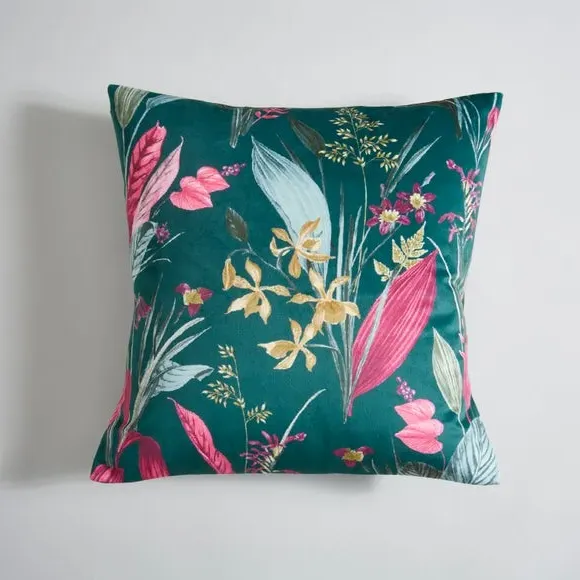 Square Cushion with Zip Closure - Emerald, Velour