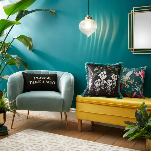 Square Cushion with Zip Closure - Emerald, Velour