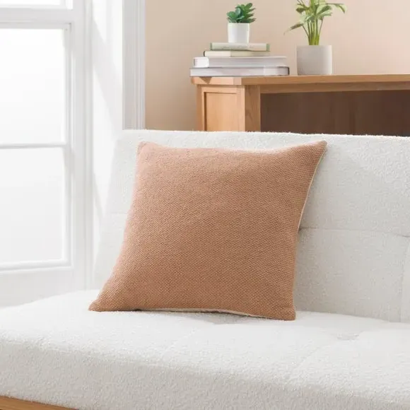 Square Cushion with Zip Cover - Camel, Cotton