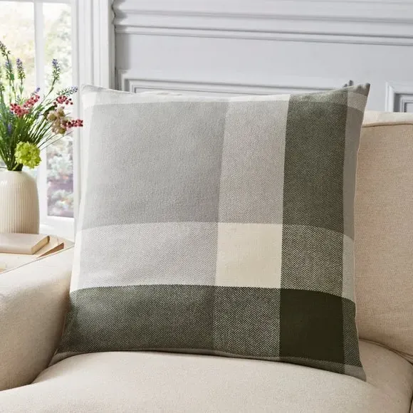 Square Cushion with Zip Fastening - Olive, Polyester