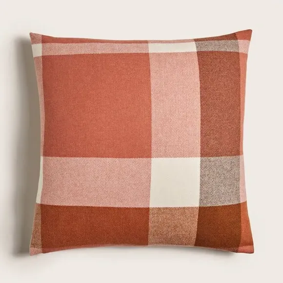 Square Cushion with Zip Fastening - Orange, Polyester