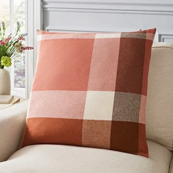 Square Cushion with Zip Fastening - Orange, Polyester
