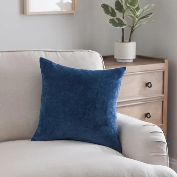 Square Cushion with Zip - Indigo, Velour