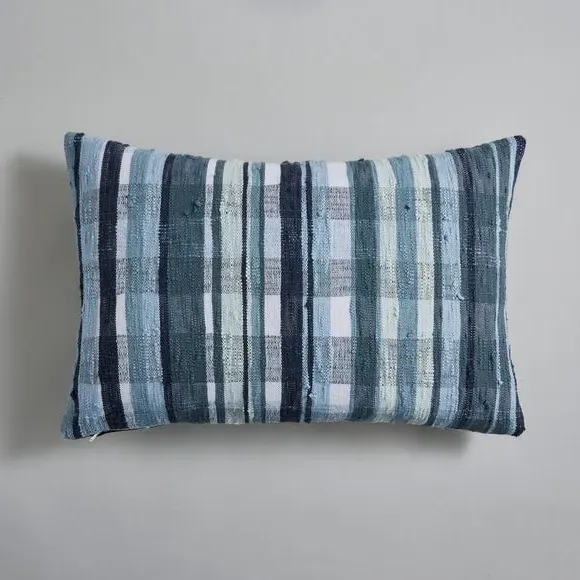 Square Cushion with Zip - Navy, Woven Check