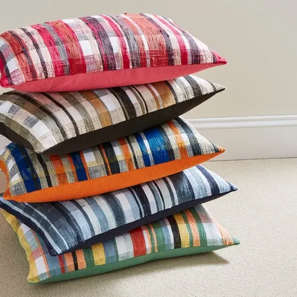 Square Cushion with Zip - Navy, Woven Check