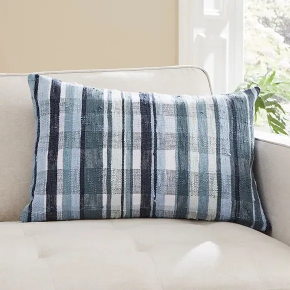 Square Cushion with Zip - Navy, Woven Check image